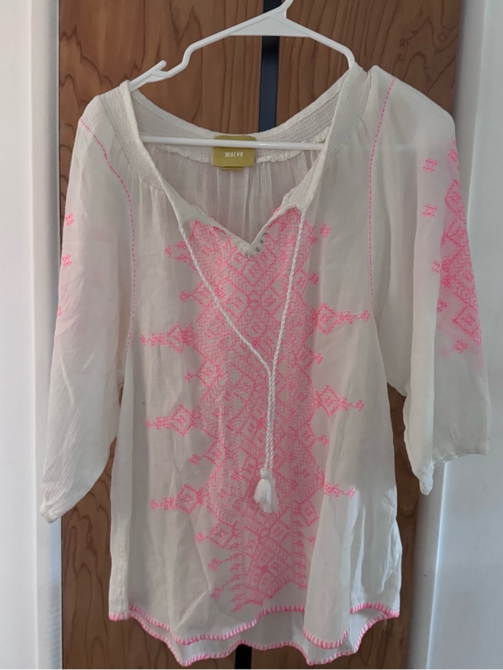 Maeve white cream blouse with pink detail women 2